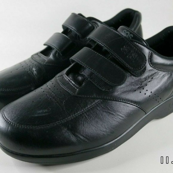 SAS Hook and Loop double strap black leather sneaker Men's Size 10 N - Picture 1 of 10